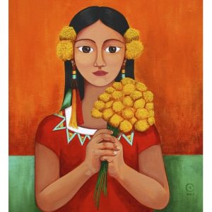 Girl with Marigolds Art