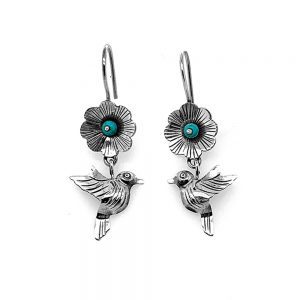 Birds-With-Flower-Silver-Earrings-front-Nueve-Sterling