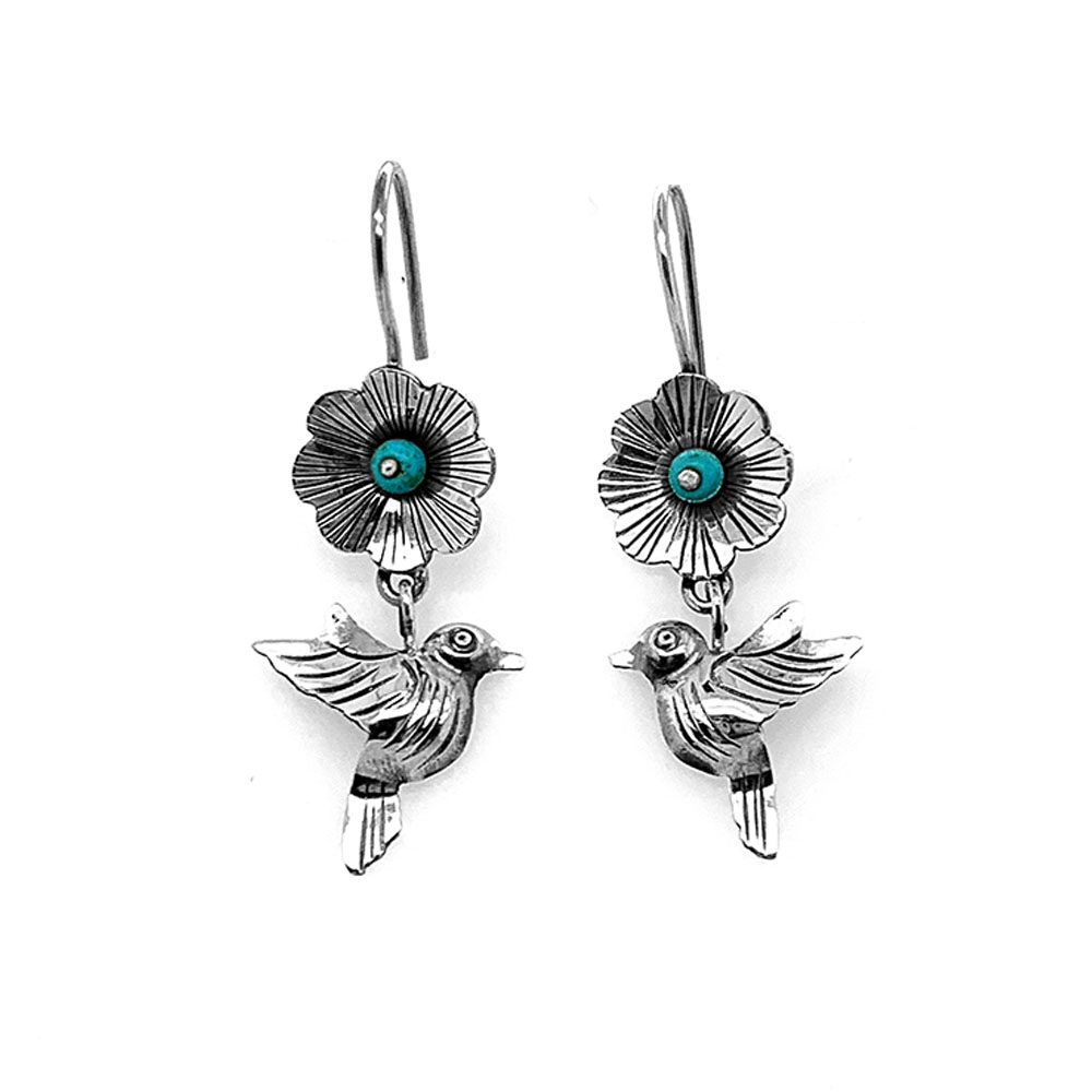Birds-With-Flower–Silver-Earrings-front-Nueve-Sterling