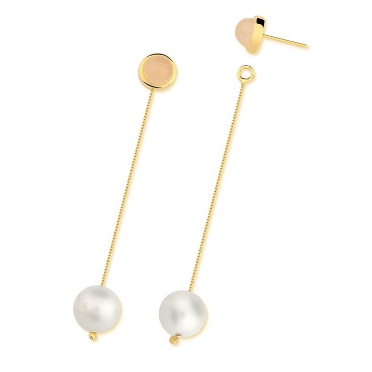 Gold-Plated Earrings with White Shell Pearl and Pink Quartz stone