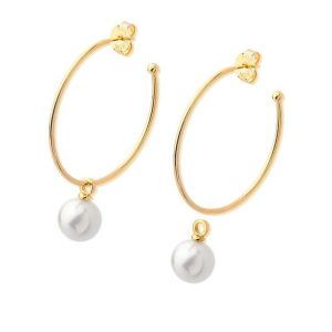 Gold-Plated Hoop Earrings-White-Pearl